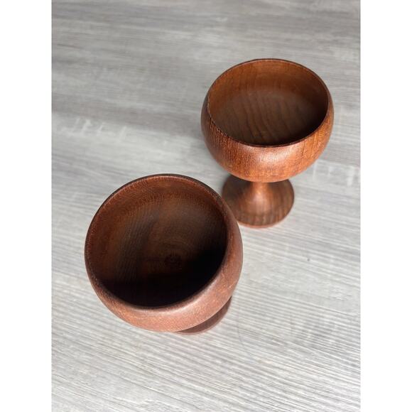 Vintage Teak Carved Stem Cups Mid Century Modern Set of 2 - Picture 4 of 10